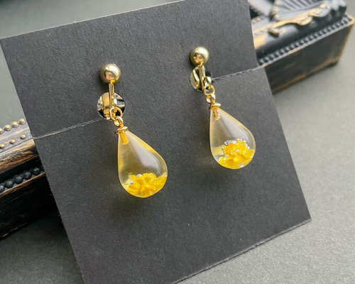 イヤリング】妖精の涙 yellow ver． イヤリング・ノンホールピアス