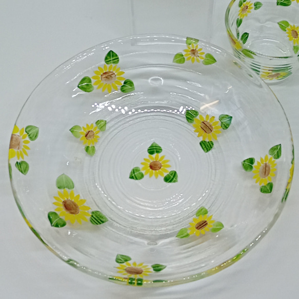 ガラス麵皿「ひまわり」京絵付けガラス ヒマワリ 向日葵 京都 京焼