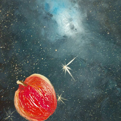 絵画★原画（1点限り）「宇宙と星『キセキのリンゴ』」（アクリル水彩画 2021年11月14日製作）【アート・芸術】 2枚目の画像