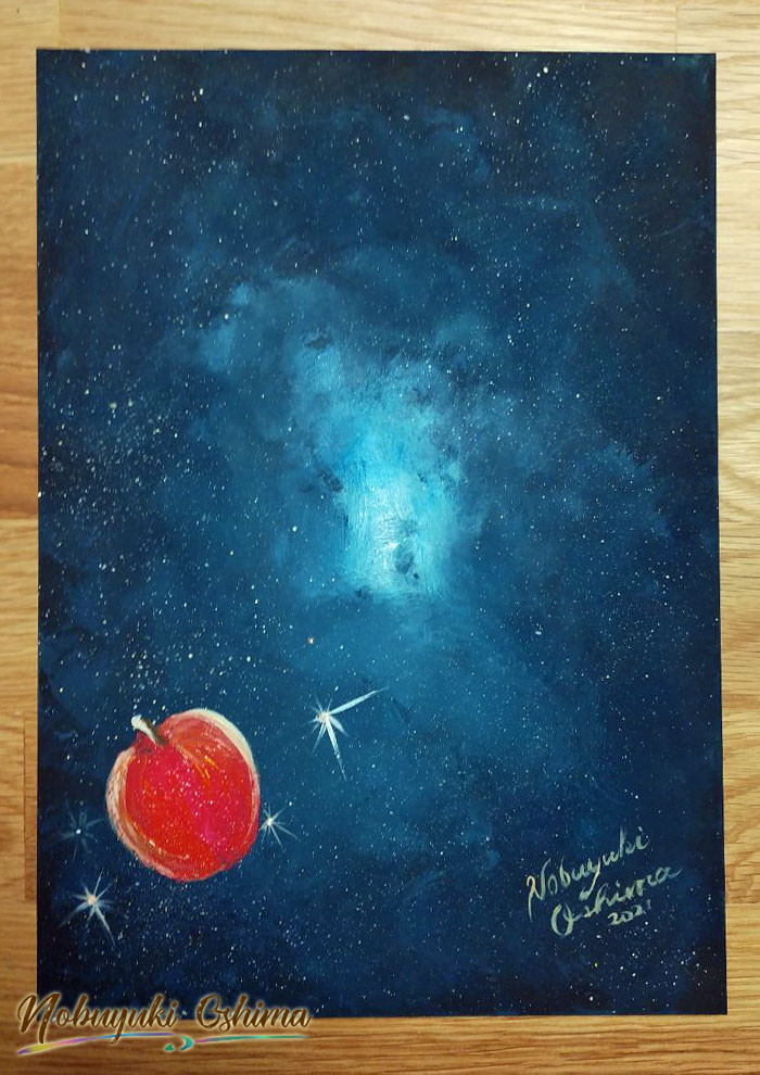 絵画☆原画（1点限り）「宇宙と星『キセキのリンゴ