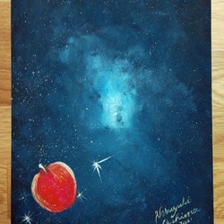 絵画☆原画（1点限り）『緑の宇宙』（アクリル水彩画 2021年11月