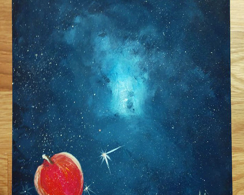 抽象画『LINE1』　現代アート　宇宙　創造　アクリル絵の具　幾何学 絵画☆原画（1点限り）「宇宙と星『キセキのリンゴ