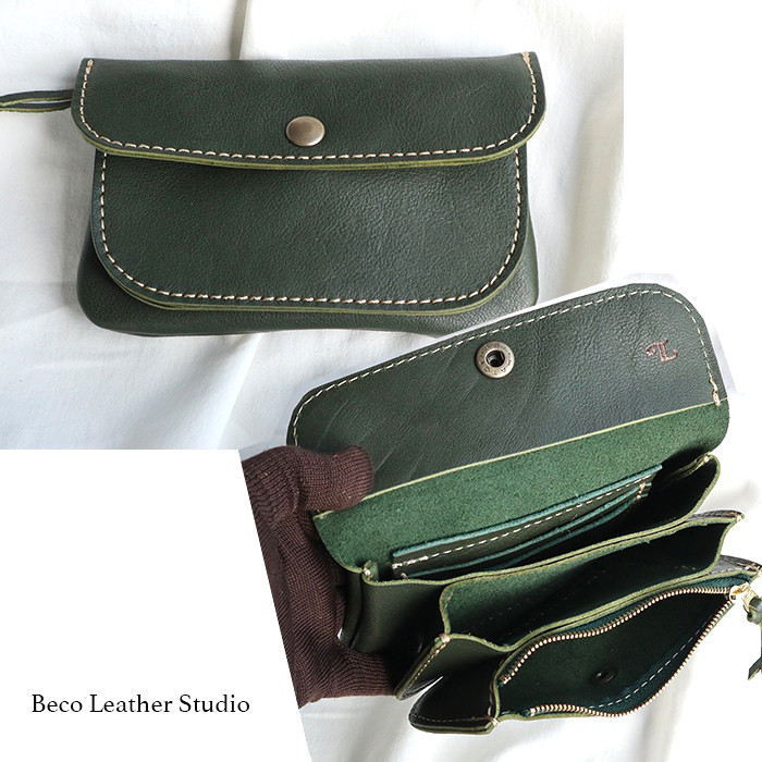 3層の使いやすい本革の長財布/3sou-flat-green
