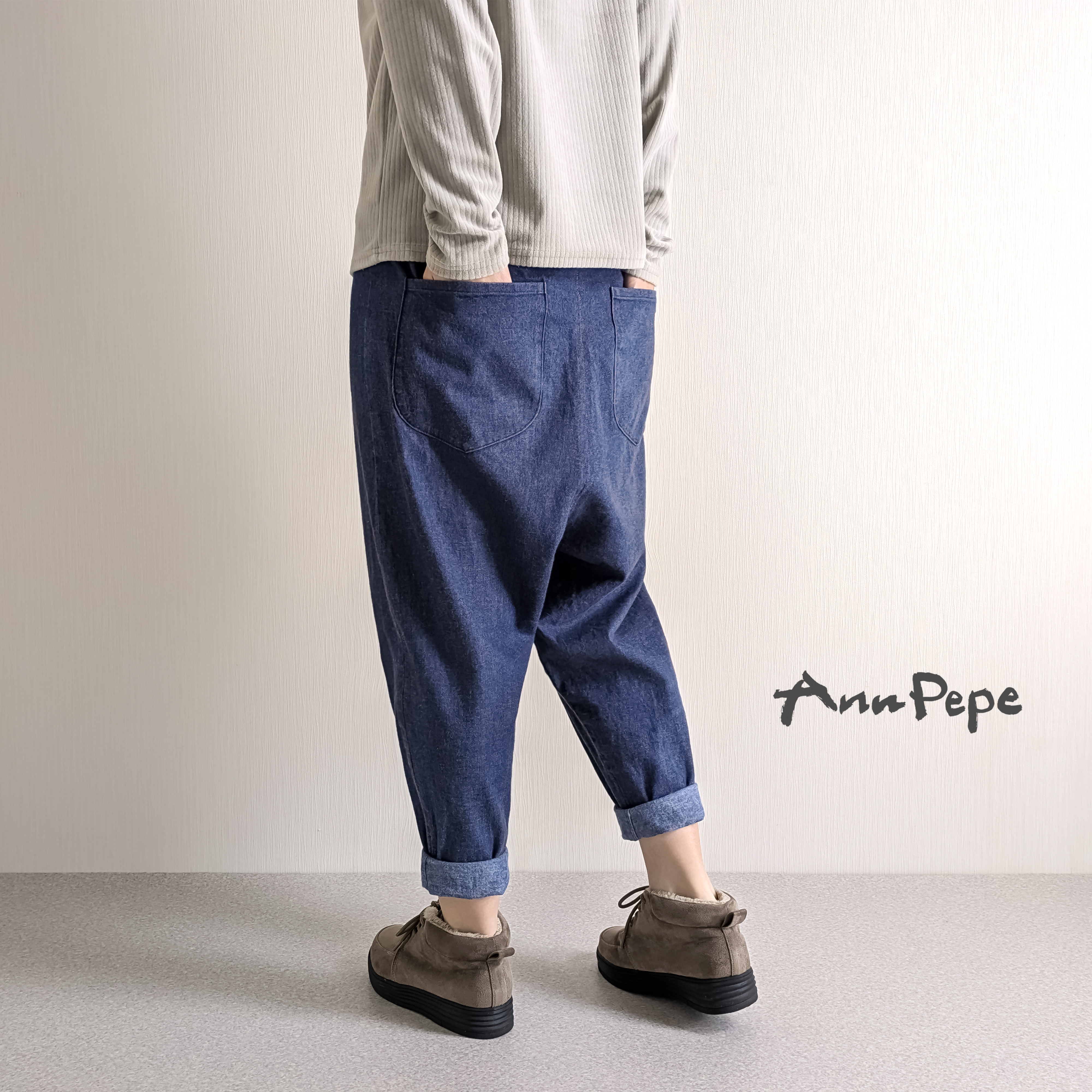 インディゴ ストレッチ リラックスパンツ ＊ネイタルデザイン サルエルパンツ S
