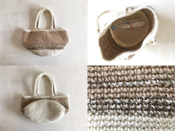 麻ひもバッグ Khaki & white 4枚目の画像