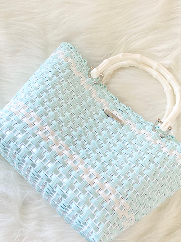 現品のため格安】ラメルヘンテープのカゴバッグ Coquette tote ミント 