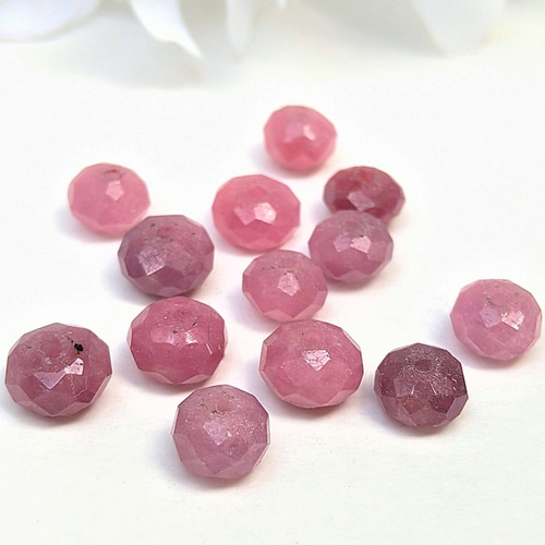 4×6mm 1個 ルビー 天然無着色 ボタンカット 天然石ロンデル 天然石  