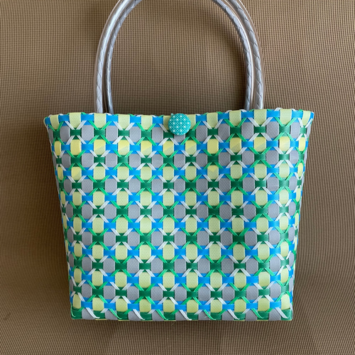 レトロポップなプラカゴ ブルー&グリーン Lサイズ アウトドア エコ