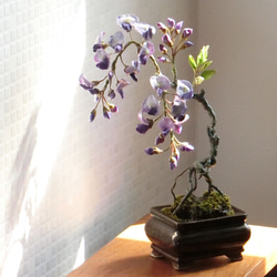 ✿【 粘土置物 】酒豪の花木？「眺めるだけで酔いしれて」紫藤の盆栽仕立て ／ アメジスト色の重厚な魅力 1枚目の画像