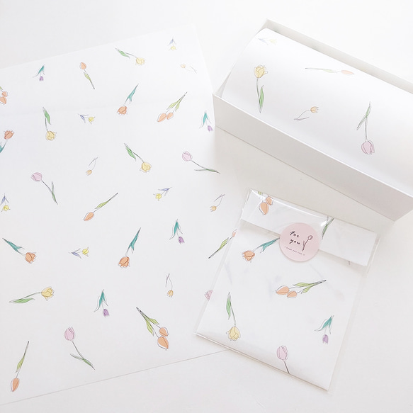 チューリップ 模様 薄紙 デザインペーパー A4サイズ 20枚入り かわいい 包装紙 ラッピングペーパー ギフト 花柄 5枚目の画像