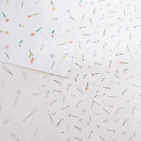 チューリップ 模様 薄紙 デザインペーパー A4サイズ 20枚入り かわいい 包装紙 ラッピングペーパー ギフト 花柄 2枚目の画像