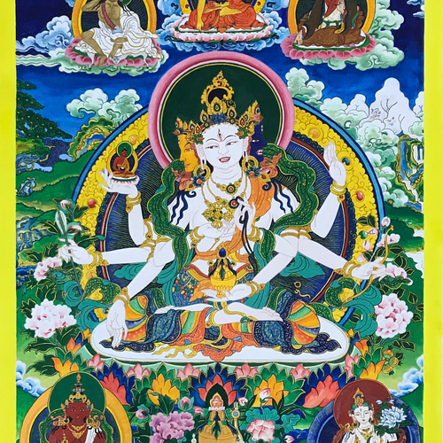 仏頂尊勝母 仏画 タンカ 肉筆 額付き 仏頂尊勝母 仏画 タンカ 肉筆 額付き