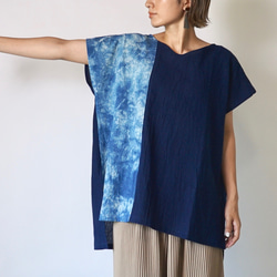 V領方形套頭衫/海軍藍/Mikawa Textile 第5張的照片