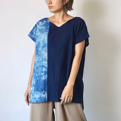 V領方形套頭衫/海軍藍/Mikawa Textile 第1張的照片