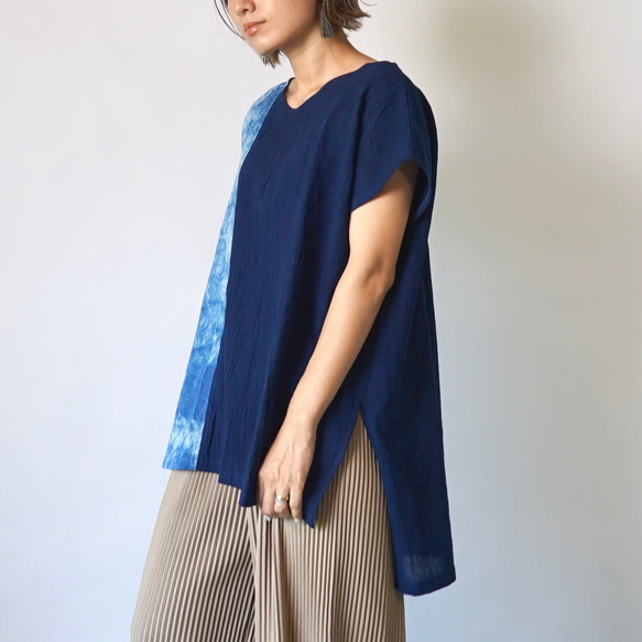 V領方形套頭衫/海軍藍/Mikawa Textile 第6張的照片