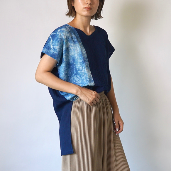 V領方形套頭衫/海軍藍/Mikawa Textile 第2張的照片