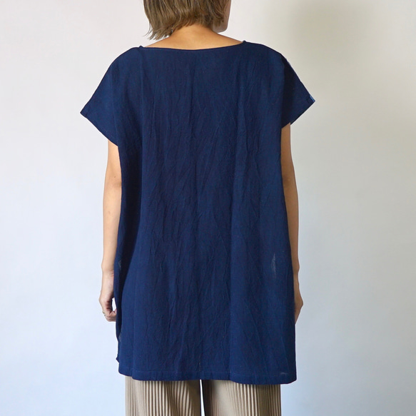 V領方形套頭衫/海軍藍/Mikawa Textile 第3張的照片