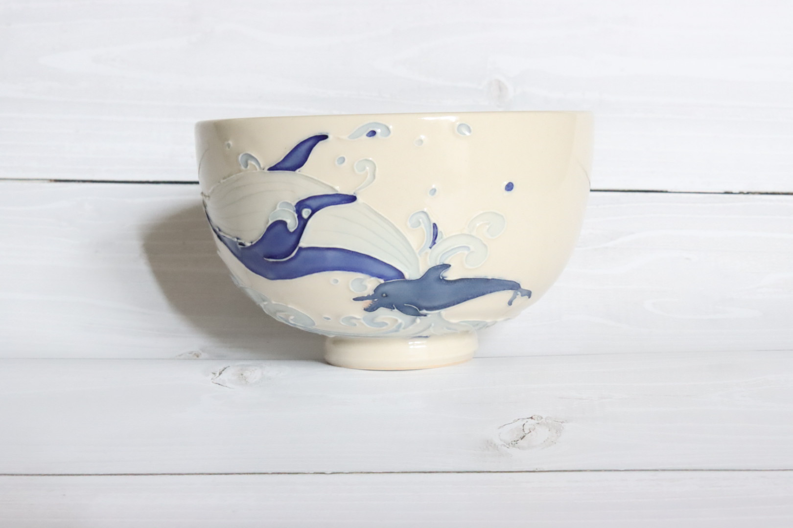 クジラとイルカのジャンピング抹茶碗【京焼・清水焼】