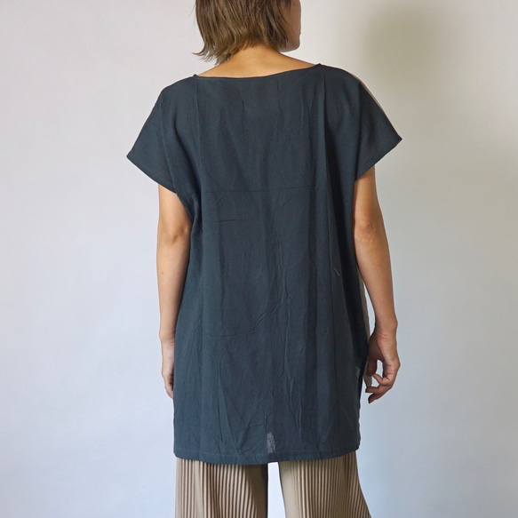 V 領方形套頭衫/黑色/Mikawa Textile 第3張的照片