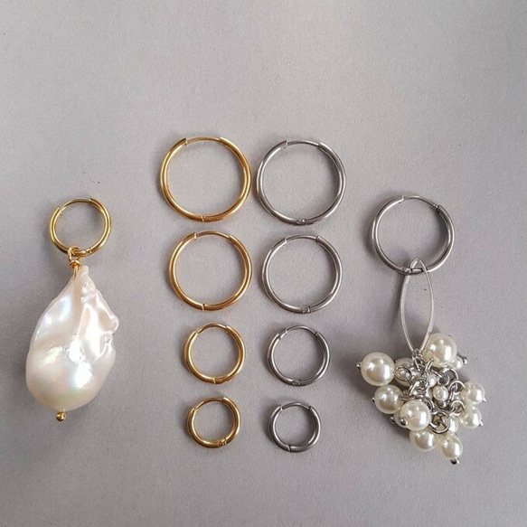 1ペア] サージカルステンレス フープピアス 外径 11mm,13mm,17mm,19mm 