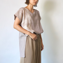 V領方形套頭衫/粉米色/Mikawa Textile 第3張的照片