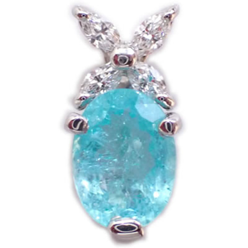 Pt パライバトルマリン-0.796ct&マーキスダイヤモンド フラワー