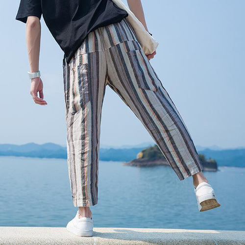 【新品】サルエルパンツ ヨガ 250麻の葉柄　男女兼用　パープル　A947 メンズ ヨガパンツ ポケット付き ヨガウエア サルエル風 ワイドパンツ