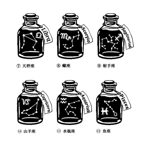 星の瞬きを小瓶に詰めて＊12星座から選べる＊誕生星座の小瓶＊消しゴムはんこ 6枚目の画像