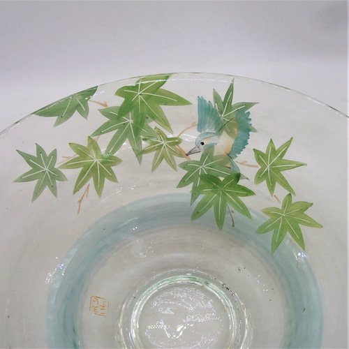 【新品】ガラス茶碗『青楓にカワセミ・めだか』　京都　京焼　清水焼　抹茶碗　茶道具 期間・数量 限定価格】ガラス茶碗『青楓にカワセミ・めだか』京