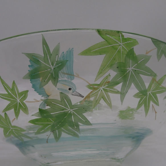 茶碗「藍楓玉」 京都彩繪玻璃 京都 京都燒 清水燒 藍楓 藍楓 翠鳥 第4張的照片