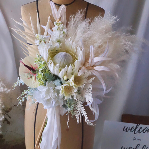 ブーケ スモークツリー プロテア パンパスグラス ウェディングブーケ