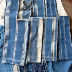 【促銷】凱倫手織肩包/靛藍（白條紋）/植物染棉，手工縫製/獨一無二 第7張的照片
