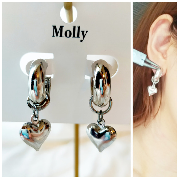 小ぶり ハート ❤ シルバー フープ ピアス イヤリング ハンドメイド