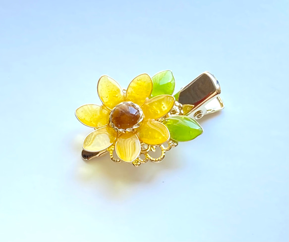 向日葵のミニヘアクリップ イエロー 夏 レジン ヘアアクセサリー