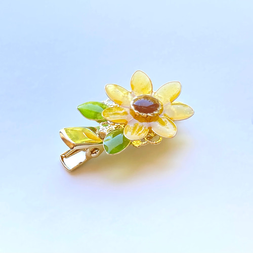 向日葵のミニヘアクリップ イエロー 夏 レジン ヘアアクセサリー ヘア