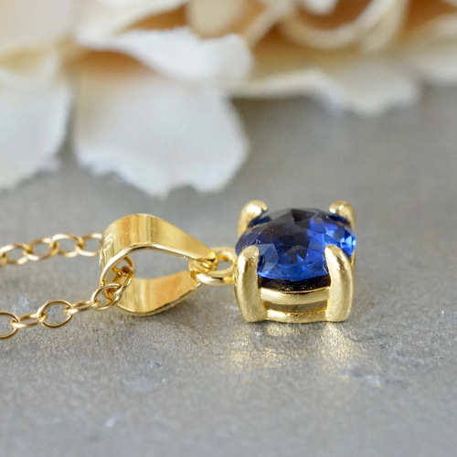 9月誕生石 再販 合成サファイア ローズカット ペンダントトップ 18k  