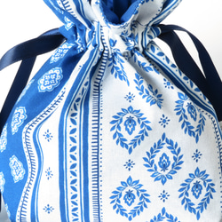 [魅力普羅旺斯] 法國面料藍寶石藍色抽繩小袋 S 碼 第4張的照片