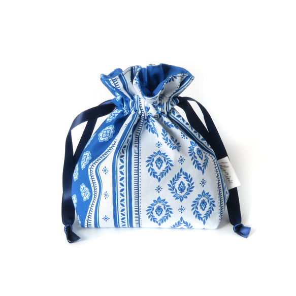 [魅力普羅旺斯] 法國面料藍寶石藍色抽繩小袋 S 碼 第7張的照片