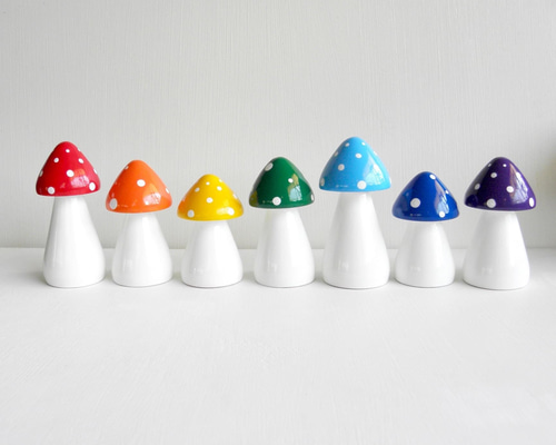 ブロッターアート レインボー・マッシュルーム レインボーマッシュルーム7個セット－木のキノコ/白の柄、木の柄