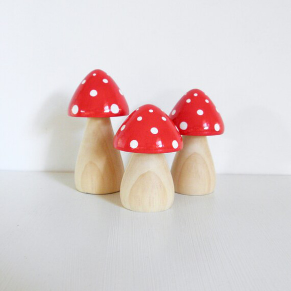 Dreamy mushroom 小さめ３個セットー 木のキノコ/白の柄、木の柄/選べるカラー 4枚目の画像