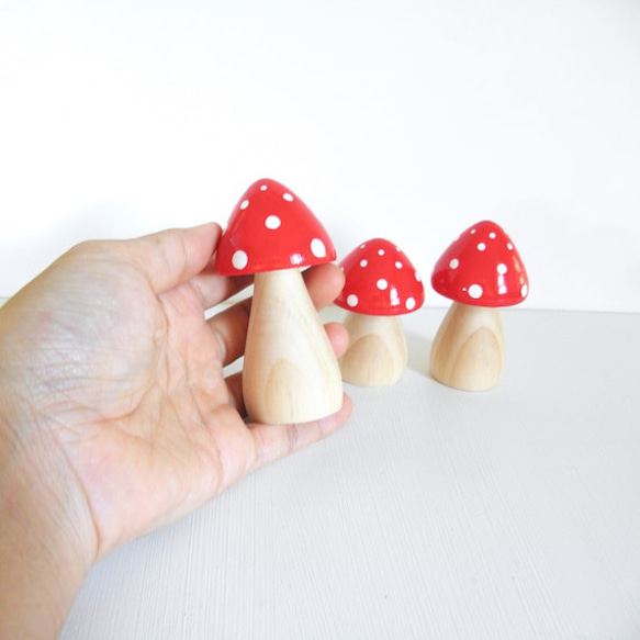 Dreamy mushroom 小さめ３個セットー 木のキノコ/白の柄、木の柄/選べるカラー 8枚目の画像