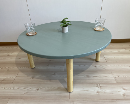 【サイズオーダー可】木のぬくもり感じるロ―テーブル・N×グリーン fd5847fd044951cee351985e4dc040