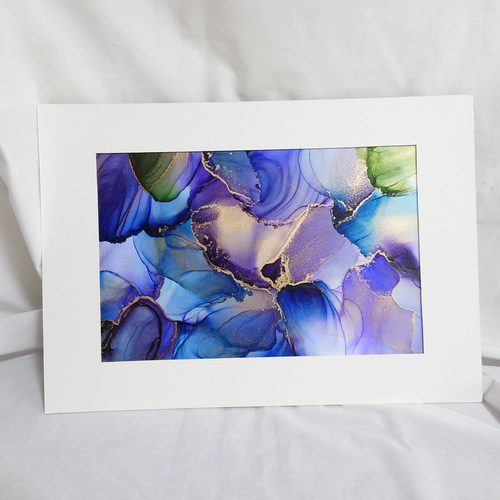 アルコールインクアート　アートパネル　インクアート　青　紫　インテリアアート アルコールインクアート アートパネル インクアート 青 紫