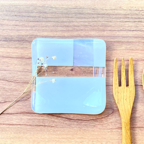 カケラを集めて（小皿）-b」四角いお皿 ガラス皿 食器 ガラス工芸