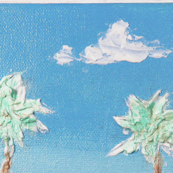 真夏の浜辺／アクリル作品　キャンバス　原画　F０号　ビーチ　ヤシの木　貝殻 5枚目の画像