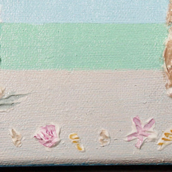 真夏の浜辺／アクリル作品　キャンバス　原画　F０号　ビーチ　ヤシの木　貝殻 4枚目の画像