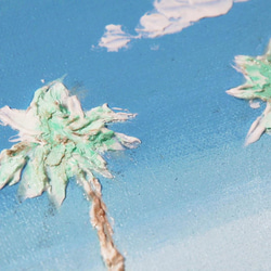 真夏の浜辺／アクリル作品　キャンバス　原画　F０号　ビーチ　ヤシの木　貝殻 7枚目の画像