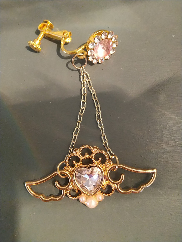 Angel  Heart   　　  ～ハートに翼モチーフ、優しいピンクのイヤリングorピアス～ 3枚目の画像
