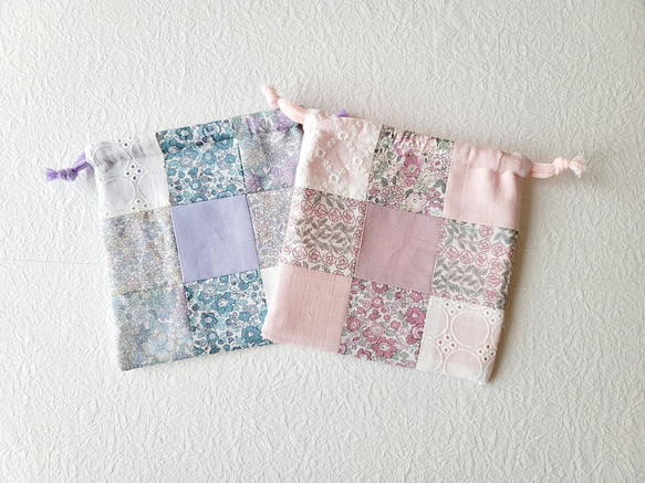 リバティミニ巾着袋(2個組) パッチワーク 小物入れ 花柄 巾着袋