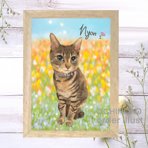 ペット似顔絵 お花畑ver. 犬 猫 ペット メモリアル オーダーメイド